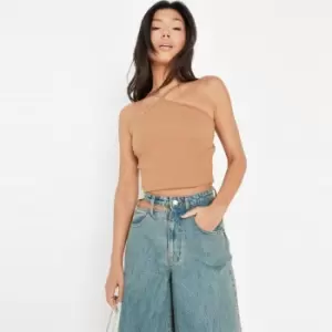 Image of Missguided Basic Ribbed Halter Cami - Brown