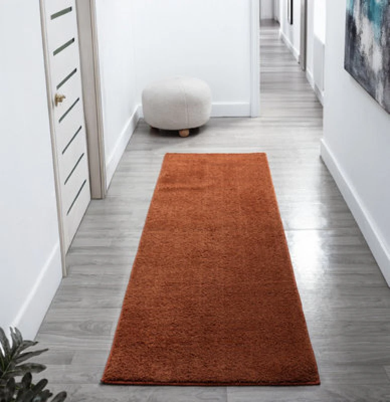 Image of Comfy Washable Low Pile Living Room Area Rug - Anti Slip Felt Backing Terracotta 60Cm X 200Cm