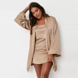 Image of Missguided Script Shirt and Slip Set - Brown