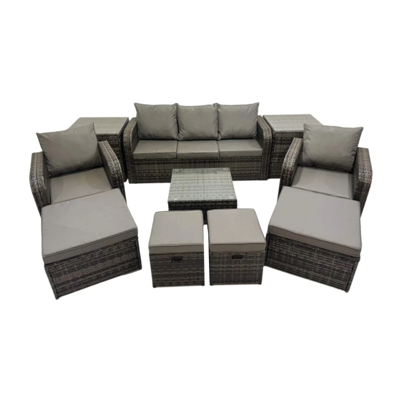 Image of Fimous Garden Outdoor Furniture Set with 2 Side Tables 4 Stools in Dark Grey Dark Grey Unisex