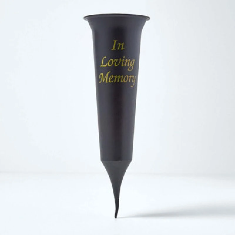 Image of Homescapes Black 'in Loving Memory' Grave Flower Vase With Spike, 31 Cm