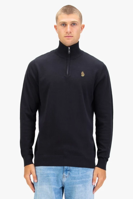 Image of Luke 1977 Luke 1977 Men Pretender Quarter Zip Knitted Jumper in Black Size: Medium Black M Male 5056482033574