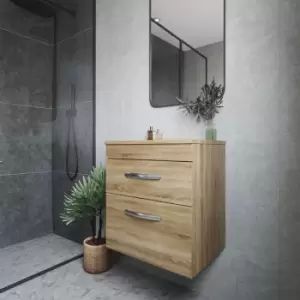Image of Nuie Athena Wall Hung 2-Drawer Vanity Unit and Worktop 500mm Wide - Natural Oak