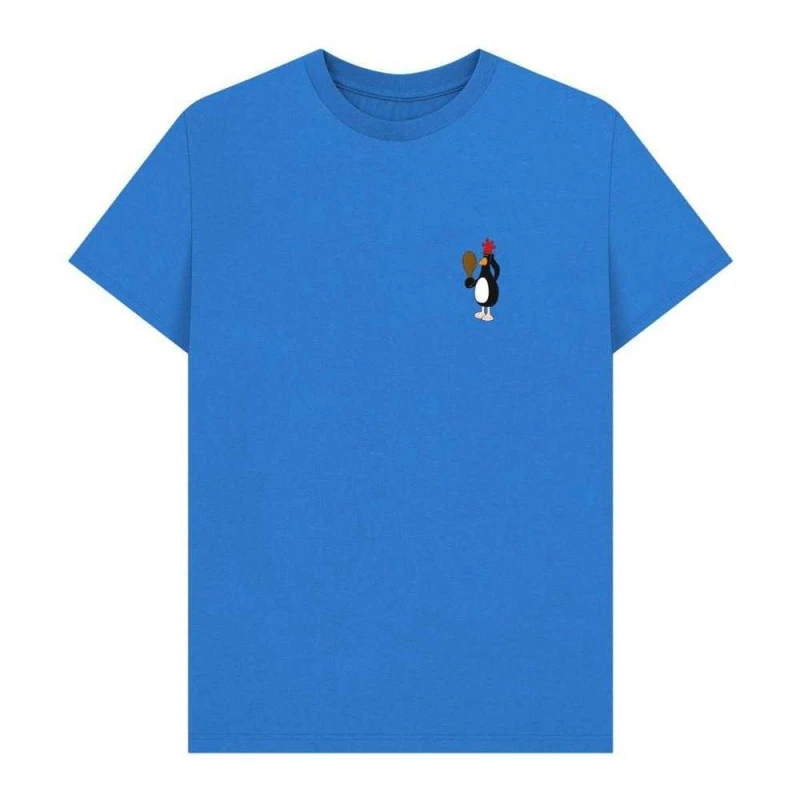 Image of Wallace & Gromit Mens Feathers McGraw Pose T-Shirt in Bright Blue Size: Small Bright Blue Male S