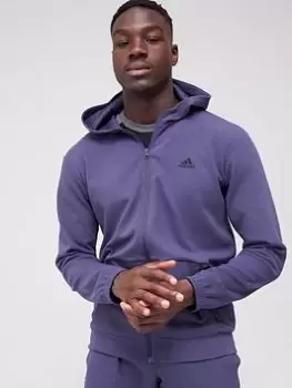 Image of adidas Train Motion Pack Doubleknit Zip Hoodie - Navy, Size L, Men