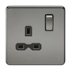 Image of KnightsBridge 1G DP 13A 230V Screwless Black Nickel UK 3 Pin Switched Electrical Wall Socket - Black Insert