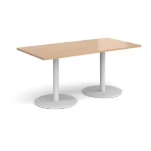 Image of Monza rectangular dining table with flat round white bases 1600mm x 800mm - beech