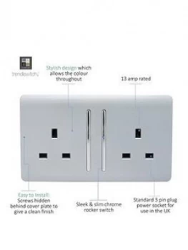 Image of Trendiswitch 2 Gang 13Amp Switched 2G Socket Long Rocker Std Silver