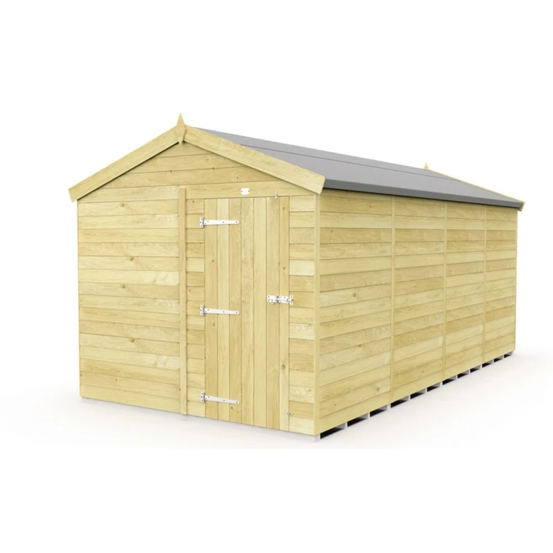 Image of Buttercup Farm 8 x 16 Feet Apex Shed - Single Door W/O Window - L472 x W231 x H217cm in Brown Brown Unisex