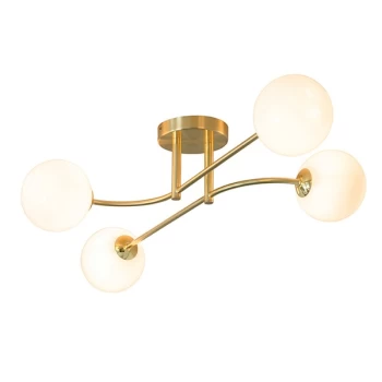 Image of Otto Semi Flush Satin Brushed Gold Effect Plate & Gloss Opal Glass 4 Light Dimmable IP20 - G9