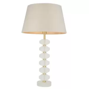 Image of Annabelle & Cici Base & Shade Table Lamp Frosted Crystal & Grey Linen Mix Fabric