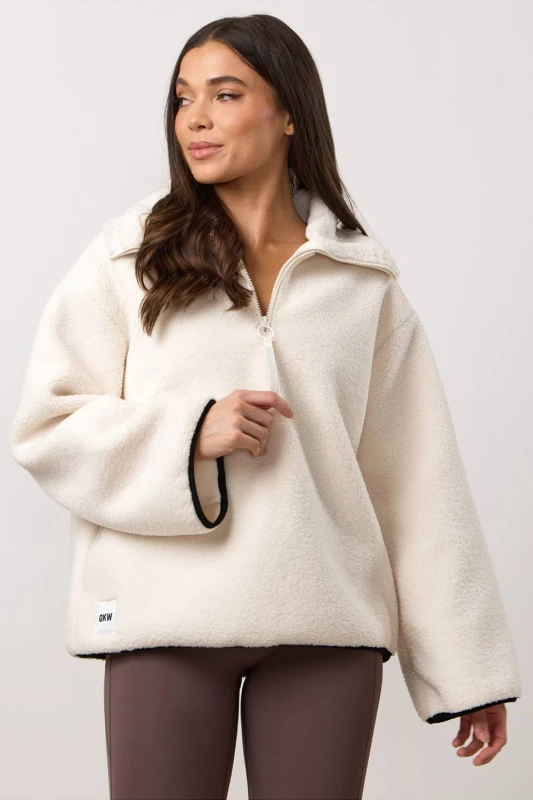 Image of GYM KING Womens Replenish Borg Half Zip Marshmallow in Cream Size: 12 Cream Female 12