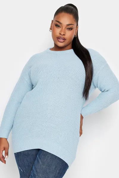 Image of Yours Chunky Knitted Jumper Light Blue