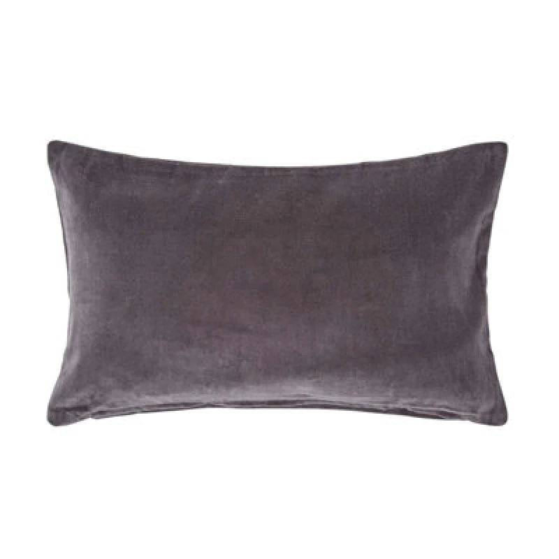 Image of Homescapes Dark Grey Velvet Rectangular Cushion Cover, 30 X 50 Cm