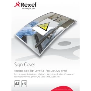 Image of Rexel 2104254 Signmaker Standard Gloss Sign Covers A3 Pack of 10