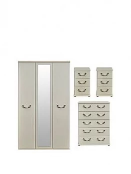 Image of Swift Broadway Part Assembled 4 Piece Package - 3 Door Mirrored Wardrobe, 5 Drawer Chest And 2 Bedside Chests