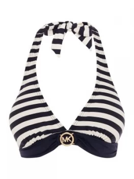 Image of Michael Kors Striped logo ring halter bra top Blue White