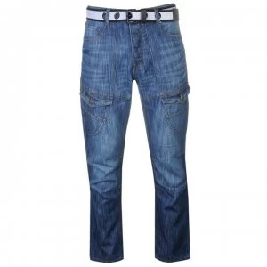 Image of No Fear Belted Cargo Jeans Mens - Mid Wash