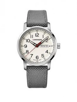 Image of Wenger Attitude Heritage Day-Date Cream Dial 42Mm Stainless Steel Case And Grey Nylon Strap Mens Watch