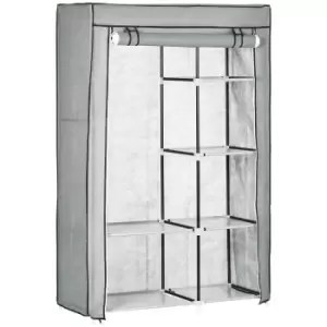 Image of HOMCOM Fabric Wardrobe With Shelves Hanging Rail Foldable Closets Light Grey