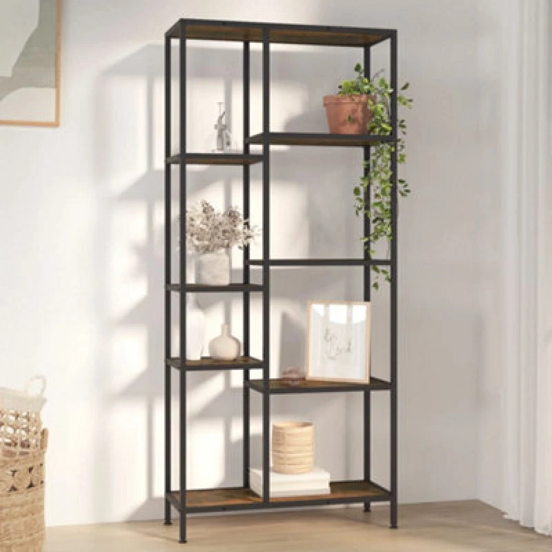 Image of Vidaxl Book Shelf 80X30X180 Cm Steel And Engineered Wood, Brown 336360