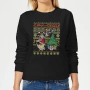 Image of Cow and Chicken Cow And Chicken Pattern Womens Christmas Sweatshirt - Black