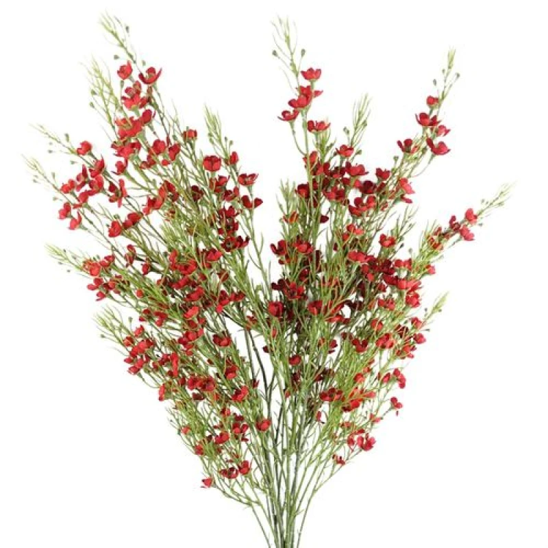 Image of Leaf Pack of 6 x 100cm Artificial Foliage Stem with Small Flowers - Red