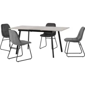 Image of Avery Extending Dining Table + 4 Lukas Chairs Set - Concrete & Grey Velvet