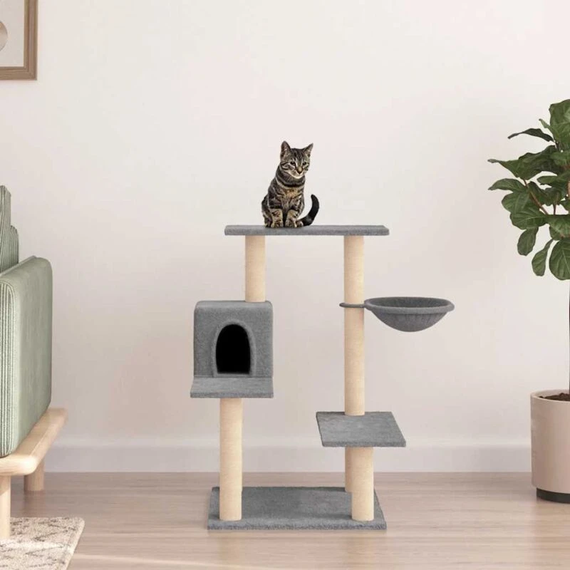 Image of vidaXL Cat Tree w/ Sisal Scratching Posts Light Grey 82.5cm, Grey 172386