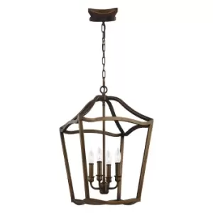 Image of Yarmouth 4 Light Candle Pendant Chain Lantern, Painted Aged Brass