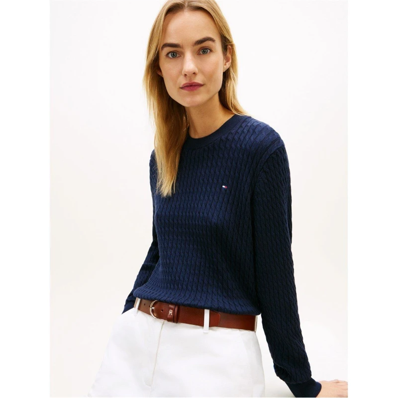 Image of Tommy Hilfiger Womens Cable Knit Jumper Dark Night Navy female 8 (XS)