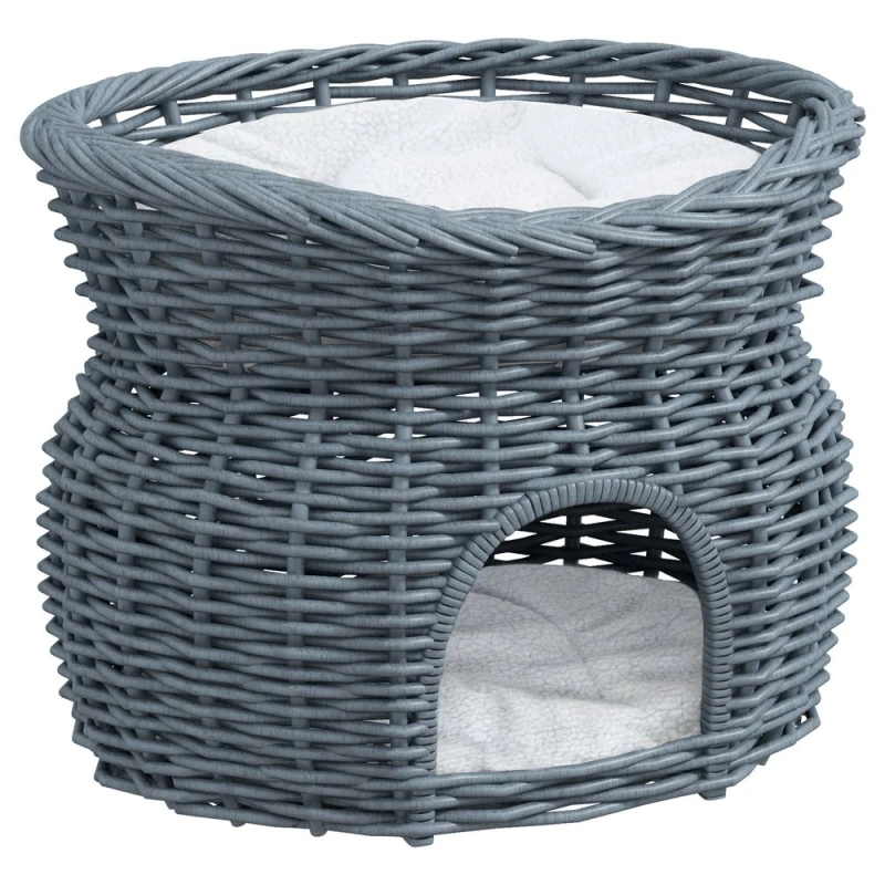 Image of PawHut 2-tier Elevated Pet Cushion Cat Bed, Grey D30-172V70