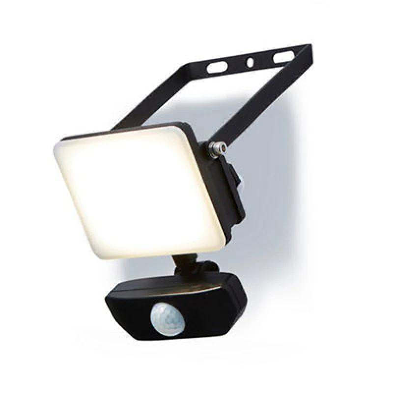 Image of Stanley Black / Frosted Opal Mains-Powered Cool Daylight LED Pir Slimline Floodlight 900Lm