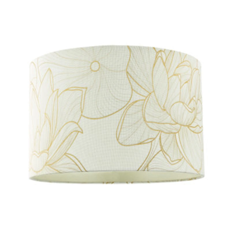 Image of Happy Homewares Designer Cream Linen Fabric 12" Lampshade With Large Shiny Gold Foil Flowers