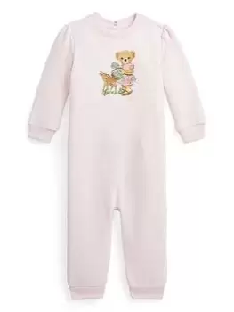 Image of Ralph Lauren Baby Girl Bear One Piece Coverall Romper - Delicate Pink, Light Pink, Size 6 Months