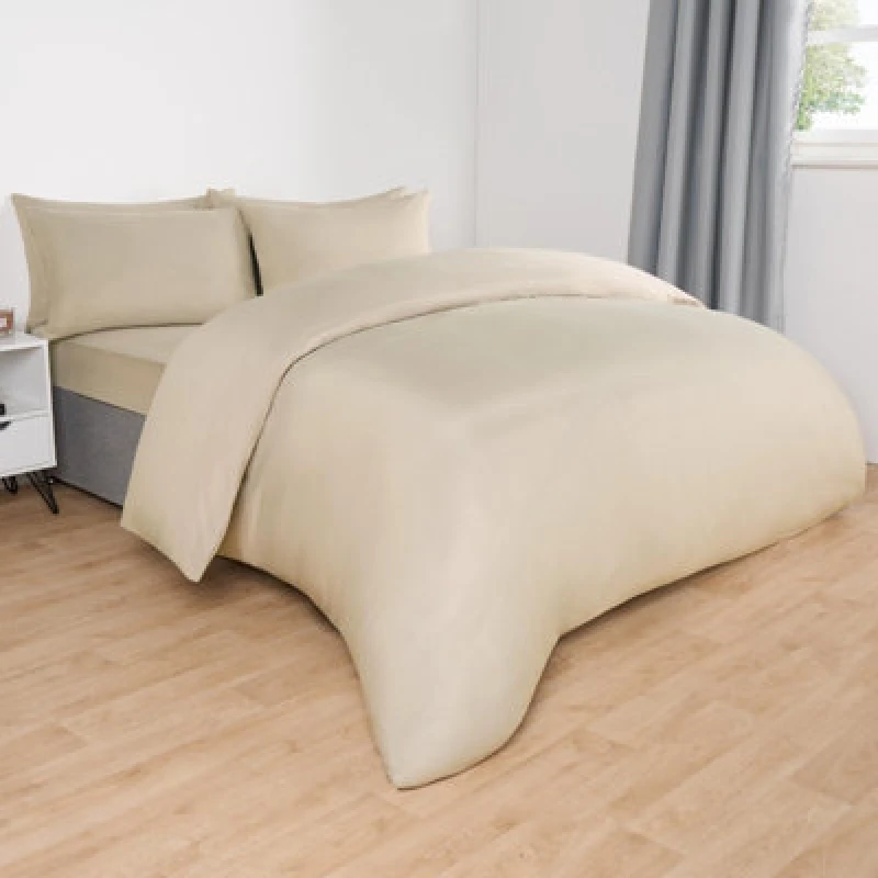 Image of OHS OHS Plain Dyed Duvet Cover with Pillowcase Bedding Set in Natural Size: Single Natural Single Unisex 5027434187911