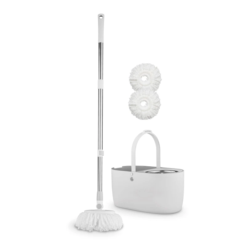Image of Swan Spin Mop and Bucket Set with Stainless Steel Wring Cleaning Equipment Medium White 39878701002