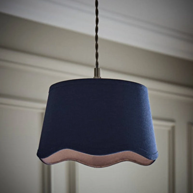 Image of ValueLights ValueLights Mabel Linen Small 20cm Scallop Edge with Trim Lamp Shade with Bulb in Navy Navy One Size Unisex 5059406069833