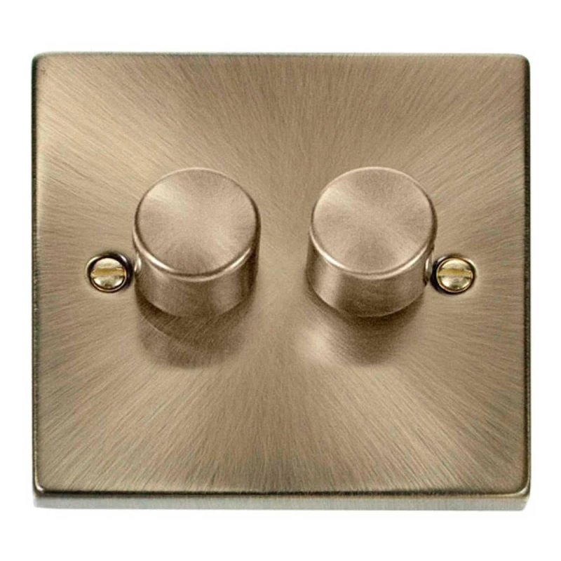 Image of SE Home Antique Brass 2 Gang 2 Way LED 100W Trailing Edge Dimmer Light Switch Gold