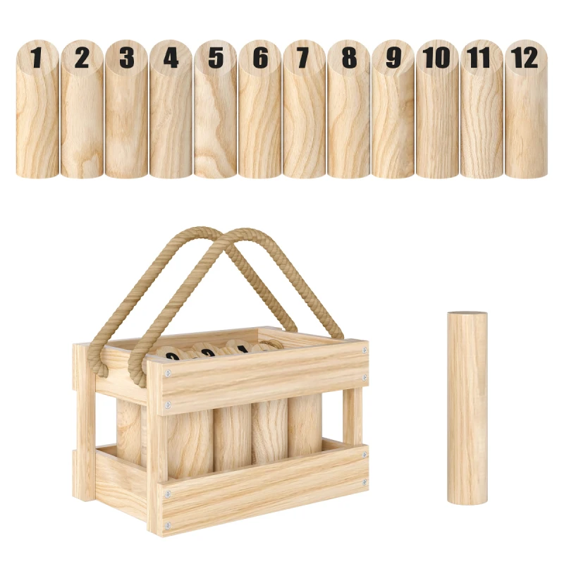 Image of SPORTNOW SPORTNOW Molkky Game, Wooden Skittles Throwing Game with Carrying Box