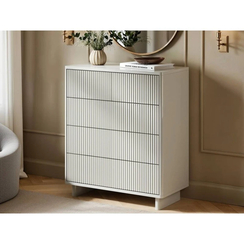 Image of Solace+Co Velmor Ribbed Chest of 5 Drawers in White White Unisex