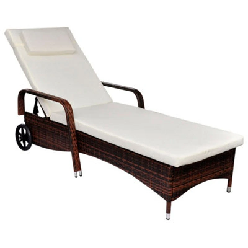 Image of vidaXL Sun Lounger with Wheels Poly Rattan Brown Patio Reclining Chair Sun Bed