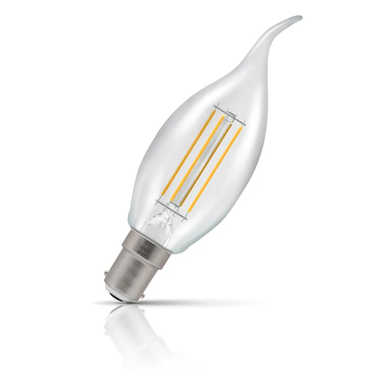 Image of Crompton Lamps LED Bent Tip Candle 4.2W B15 Dimmable Filament Warm White Clear (40W Eqv)