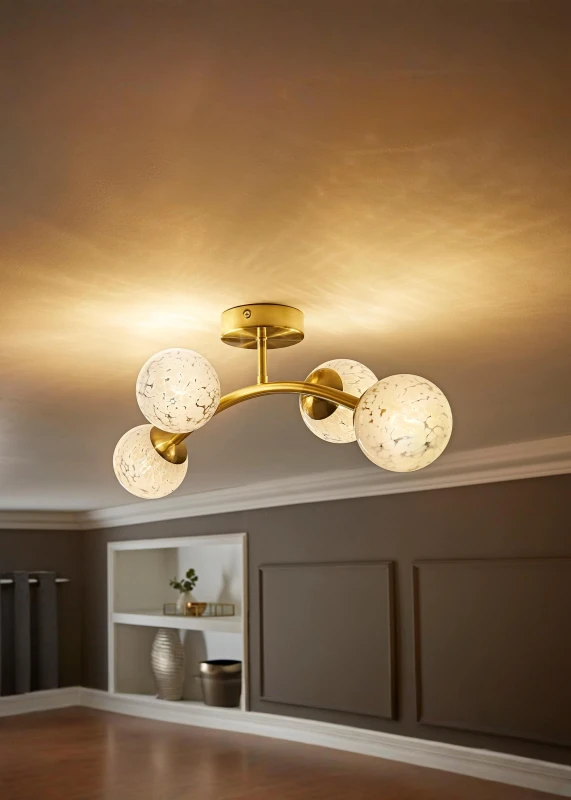 Image of ValueLights ValueLights Jas Gold Ceiling Light and White Confetti Glass Globe Shades and Bulbs White One Size Unisex 5059406069192