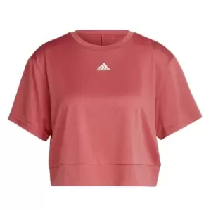 Image of adidas AEROREADY Studio Loose Crop T-Shirt Womens - Wonder Red / White