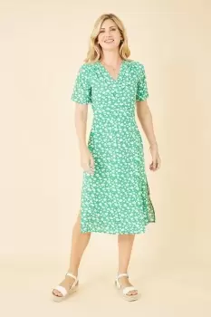 Image of Green Ditsy Print Wrap Over Dress