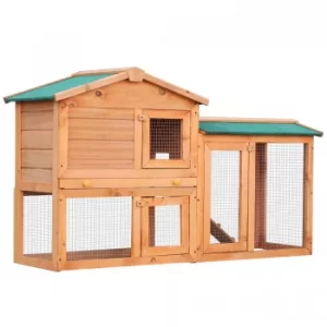 Image of PawHut Rabbit 2 Tier Fir Wood Small Animal Hutch w/ Ramp Brown
