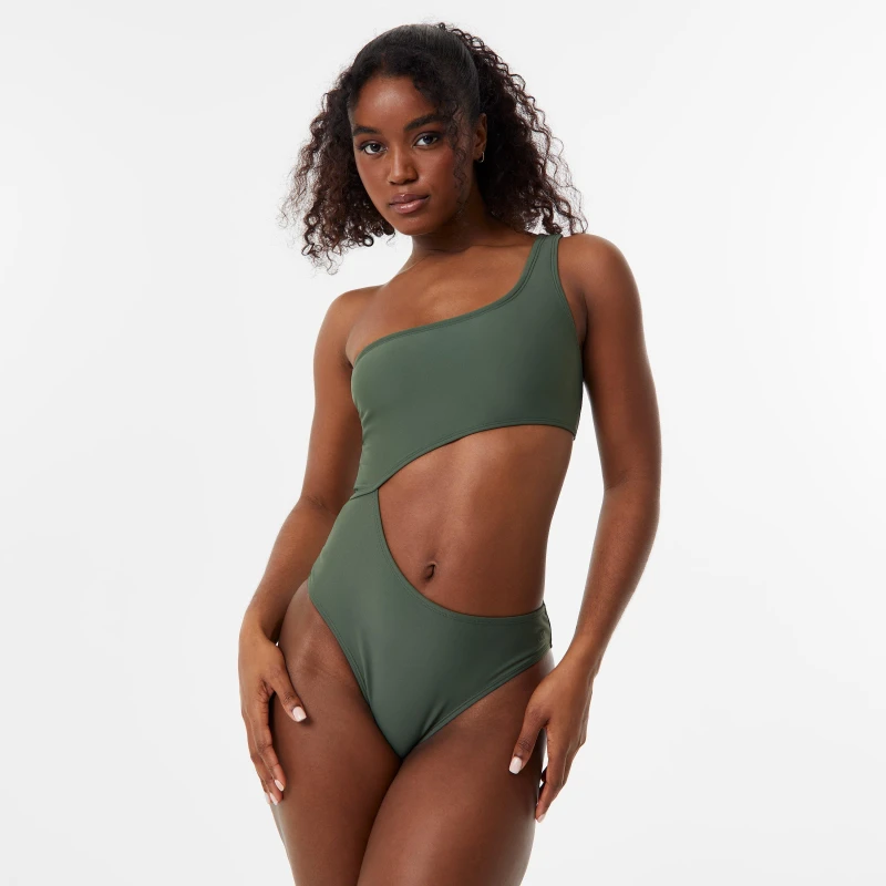 Image of Jack Wills One Shoulder Cut Out Swimsuit - Green Green 8