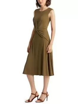 Image of Lauren by Ralph Lauren Tessanne Short Sleeve Day Dress - Khaki, Green, Size 4, Women