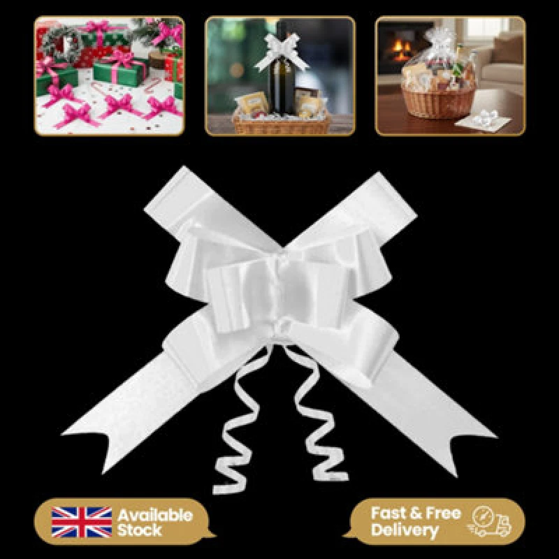 Image of Shatchi Large 30mm/3cm Ribbon Pull Bows White for All Occation Decoration , 10PK White unisex